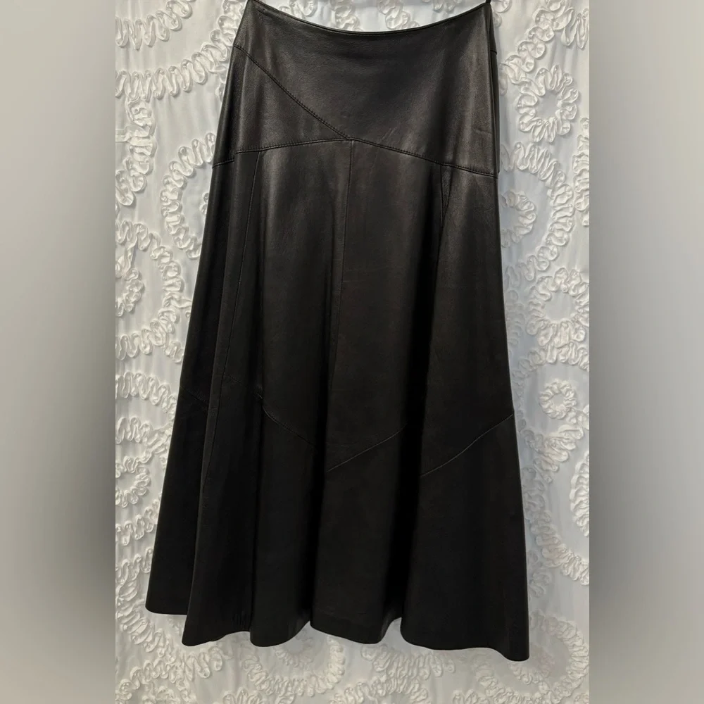 Gingette Leather Vintage Black Soft Maxi Lined Zip Genuine Skirt Israel 26” - Picture 3 of 16